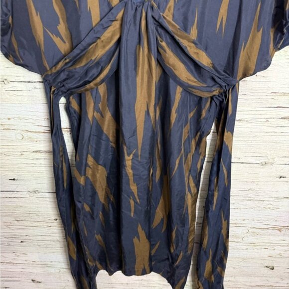 French Connection Flutter Sleeve Blue and Gold Midi Dress silk size 8 - Picture 2 of 7